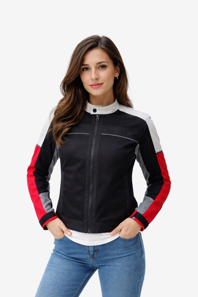 Scudo Lima Yazlık Fileli Kadın Motosiklet Montu - Kırmızı