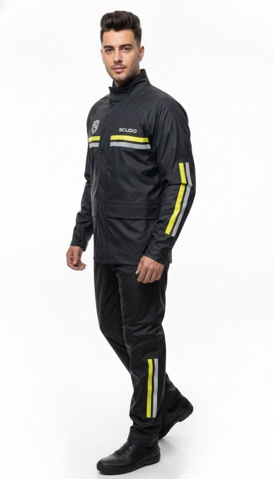 Scudo Londra Siyah Alt Üst Takım Motosiklet Yağmurluğu