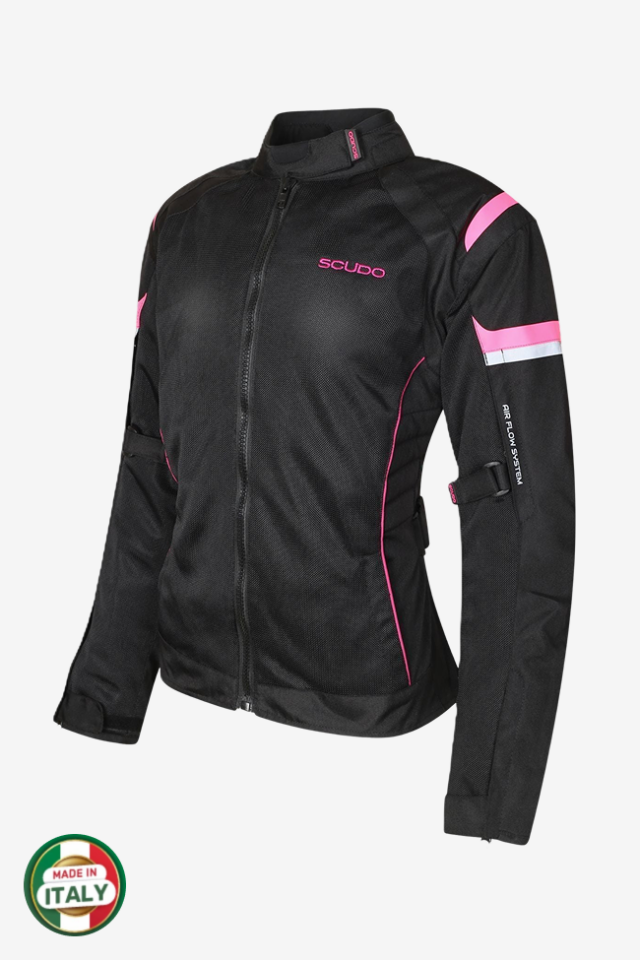 Scudo Lisbon 4 Mevsim Kadın Motosiklet Montu Siyah/Pembe