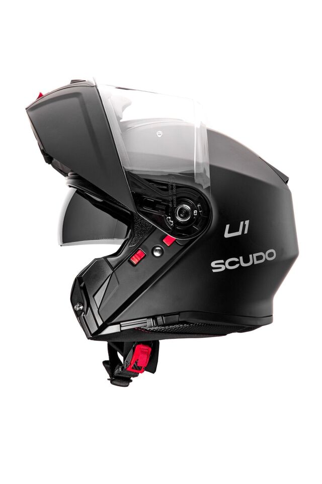 Scudo U1 Modüler Çene Açılır Güneş Vizörlü Motosiklet Kaskı Ece 22.06 Sertifikalı Mat Siyah