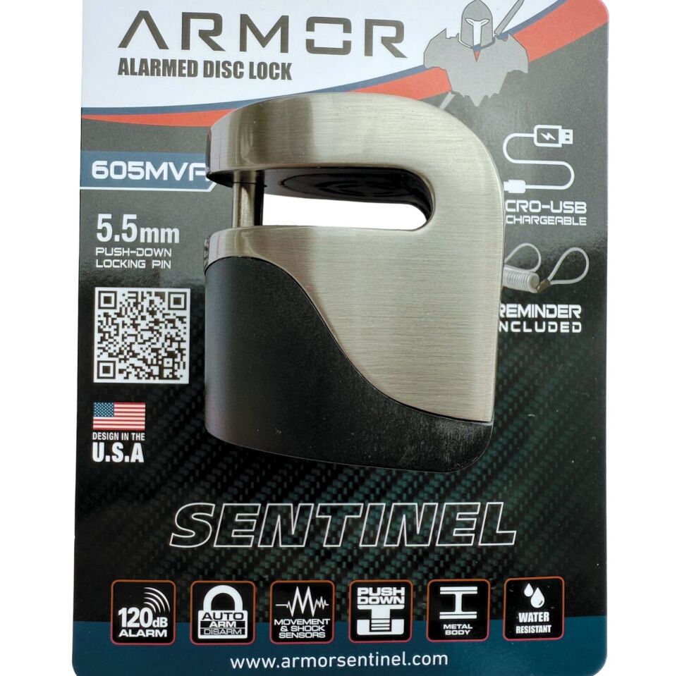 Armor 605MVA 5.5mm 120Db Alarmlı ve Şarjlı Disk Kilidi (Tüm Vespa Modelleriyle Uyumludur)