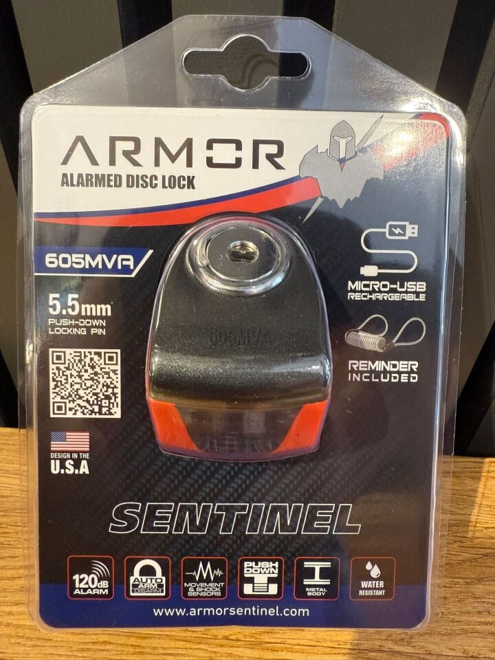Armor 605MVA 5.5mm 120Db Alarmlı ve Şarjlı Disk Kilidi (Tüm Vespa Modelleriyle Uyumludur)