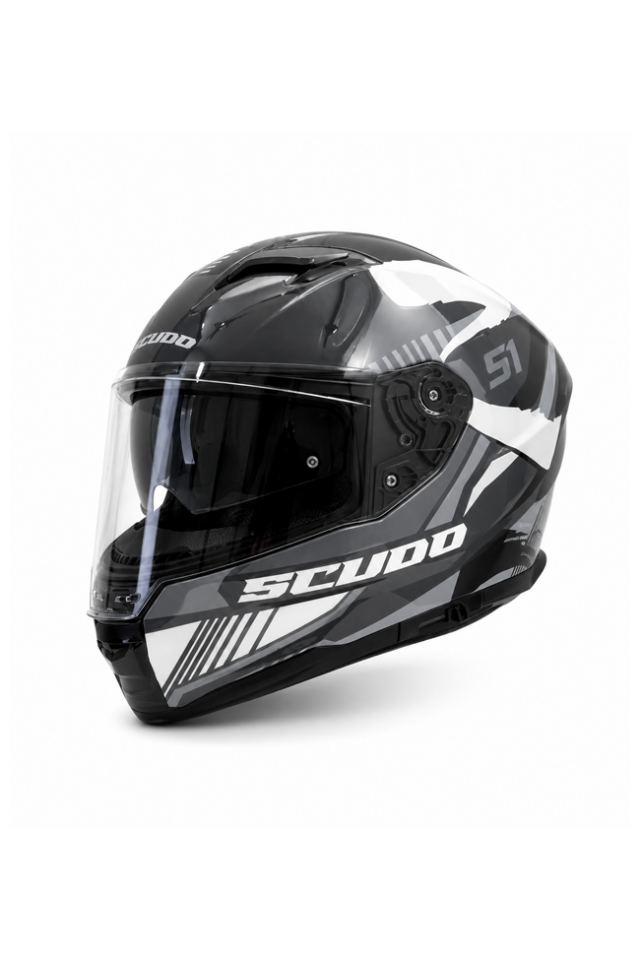 Scudo S1 Full Face Kapalı Güneş Vizörlü Motosiklet Kaskı Ece 22.06 Sertifikalı Gri/Siyah